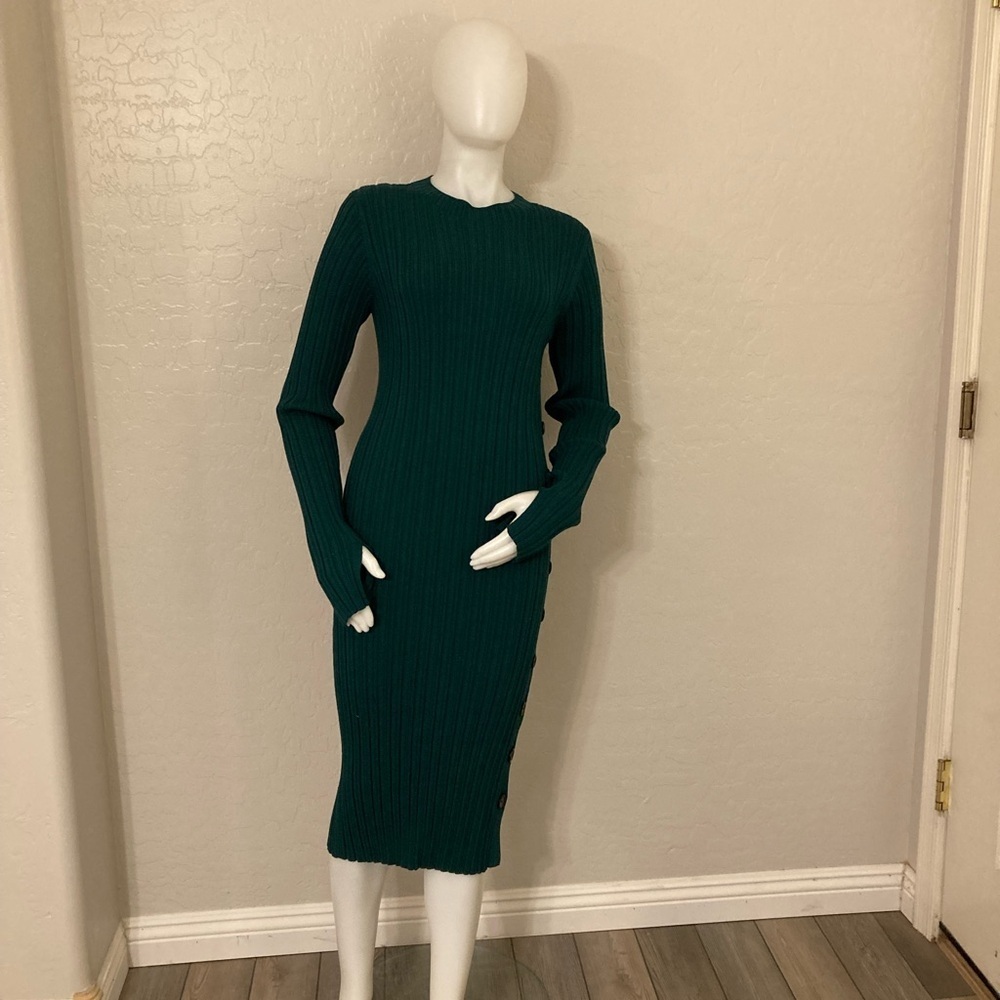 Adam Lippes Emerald Green Ribbed Sweater Dress XXL - Picture 2 of 13